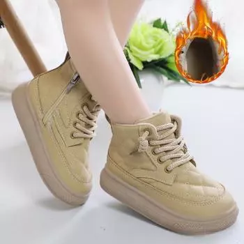 Корейские повседневные простые детские ботинки осень-зима новые хлопковые ботинки бархатные теплые короткие ботинки хлебные ботинки 23 inner length 15cm чёрный