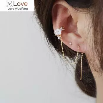 Корейские продажи модных украшений, цветочные серьги-клипсы с длинной линией уха, милые и элегантные женские повседневные серьги белый