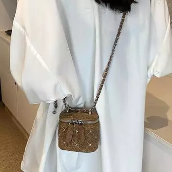 Корейские простые мини-сумки через плечо для женщин, новые кошельки для монет из денима с цепочкой, модная универсальная женская сумка на одно плечо с бриллиантами Mini(Max Length<20cm)