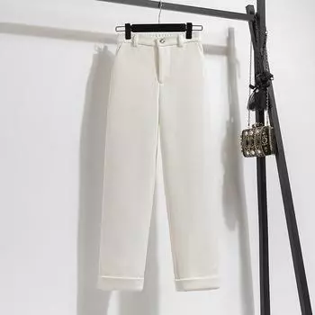 Корейские простые пригородные брюки с гофрированными девятью точками, прямые брюки, свободные вельветовые повседневные брюки из плотного материала для женщин, осень и зима XS кофейный