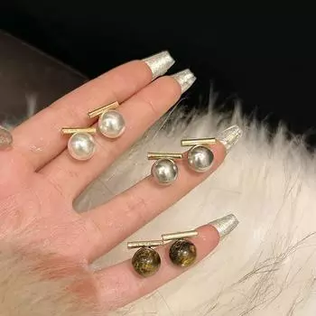 Корейские ретро-серьги с жемчугом - игла из серебра 925 пробы, стиль интернет-знаменитости, простота и универсальность. A1370 белый