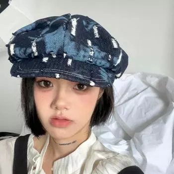 Корейские ретро-шляпы с восьмиугольным дизайном для женщин, маленькие, для весны и осени, повседневные, универсальные, уличные, модные, облачные береты 56-58cm синий