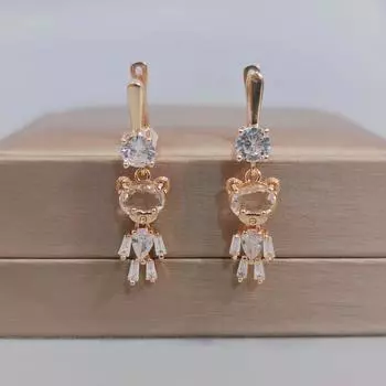 Корейские роскошные серьги-капли с медведем и цирконием для женщин, модные серьги золотого цвета, ювелирные изделия, аксессуары для вечеринок золотой