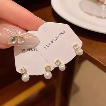 Корейские роскошные серьги с цирконием и мини-жемчугом для женщин — элегантные и универсальные. A1884 b золотой