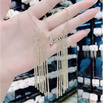 Корейские серьги-каффы без пирсинга с кисточками, 2 шт. серебряный/золотистый