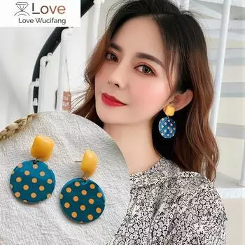 Корейские серьги-клипсы из акриловой смолы с большим цветком, массивные серьги-клипсы из гиперболической смолы с геометрическим узором, без пирсинга