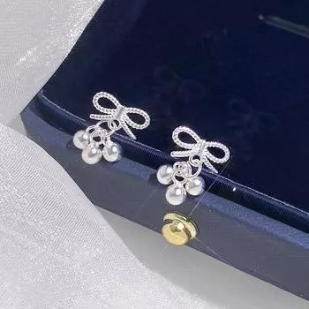 Корейские серьги-кольца с круглыми бусинами в виде банта для женщин с нишевыми милыми и простыми темпераментными серьгами