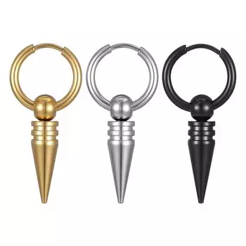 Корейские серьги-подвески из нержавеющей стали с круглой пряжкой, простые, унисекс, черные, титановые, стальные, панк, заостренные, конусные