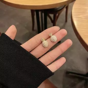 Корейские серьги с ананасовым жемчугом — элегантные, модные и шикарные для женщин Pearl pineapple earrings