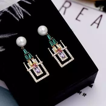 Корейские серьги серьги новые серебряные серьги-гвоздики 925 пробы цвет циркон индивидуальность креативный сказочный замок золотой