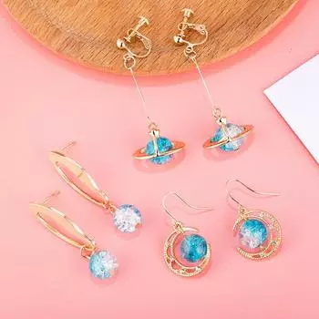 Корейские серьги-шарики из синего стекла, геометрические металлические длинные серьги для женщин, модные висячие серьги, ювелирные изделия