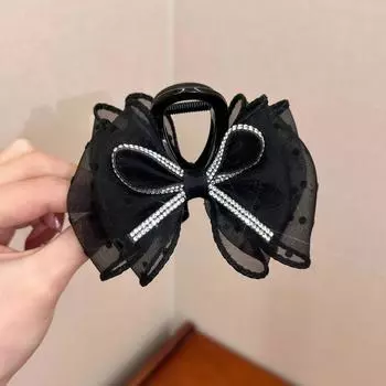 Корейские сетчатые банты шпильки темпераментные женские заколки-краб принцесса головной убор элегантный зажим модные женские аксессуары для волос 1pc чёрный