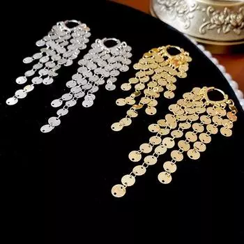 Корейские шикарные серьги-подвески с пайетками и кисточками — универсальный и модный дизайн золотой