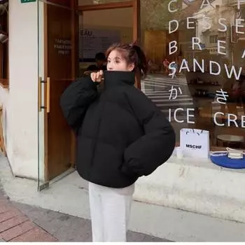 Корейские свободные утепленные женские пальто с хлопковой подкладкой, черные парки с рукавами «летучая мышь», женская одежда S чёрный