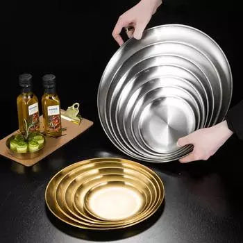 Корейские тарелки из нержавеющей стали для обеда, круглые подносы, блюда для сервировки стейков, тортов, кофе и фруктов, аксессуары для домашней кухни