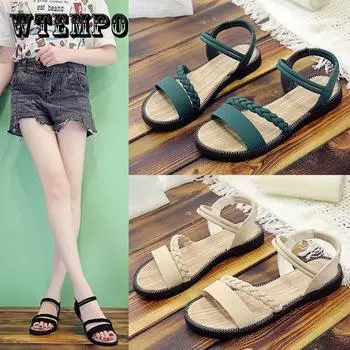 Корейские универсальные сандалии, женские пикантные римские туфли на плоской подошве в студенческом стиле, удобные нескользящие износостойкие пляжные сандалии 40 чёрный