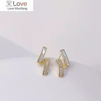 Корейские ювелирные изделия ashion, 14-каратное золотое покрытие, серьги из натуральной ракушки с цирконием AAA, элегантные женские повседневные рабочие серьги белый