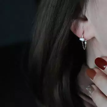 Корейские ювелирные изделия блестящая одинарная маленькая квадратная бриллиантовая цепочка сережка пряжка сережка темперамент французский ретро