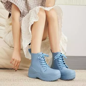 Корейские водонепроницаемые модные резиновые сапоги со шнуровкой 36 чёрный