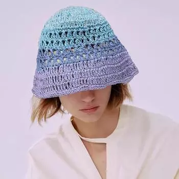 Корейские вязаные полые контрастные соломенные шапки для женщин 2024 года, весна-лето, путешествия, универсальные дышащие солнцезащитные панамы 56-58cm синий