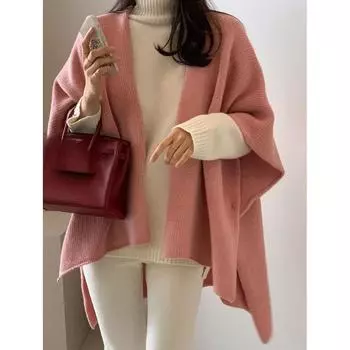 Корейские женские кардиганы осень-зима универсальный свободный крой H-образный однотонный шерстяной вязаный свитер жилет куртки клип One size абрикосовый
