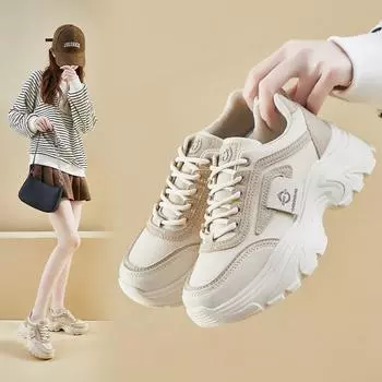 Корейские женские кроссовки Dad Sneakers - Весенняя коллекция 2025 г., толстая подошва, увеличивающая высоту стопы, для повседневного уличного стиля, модель H6579 39 хаки