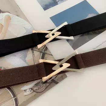 Корейский эластичный пояс с треугольной пряжкой, декоративный пояс для пальто и платья, женский регулируемый пояс чёрный