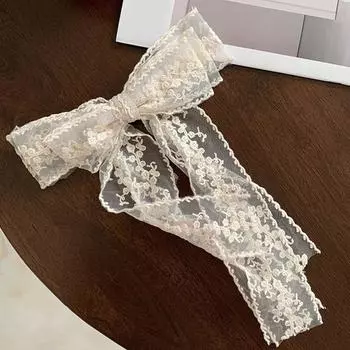 Корейский Белый Бант Заколка для волос Однотонный Ретро Головной убор Милые Девочки Принцесса Заколки для волос Лента с длинным хвостом Заколки Подарок