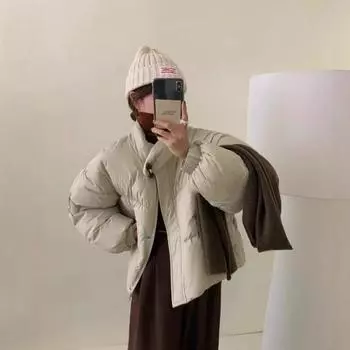 Корейский белый утиный пух короткий женский пуховик новый ленивый ветер пушистый женский пуховик Pinghu S (90~ 60 kg) чёрный