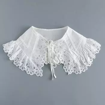 Корейский большой воротник с лацканами, поддельный галстук для женской цветочной ажурной рубашки, съемный воротник, блузка с лацканами, полурубашка с поддельным воротником