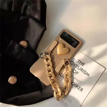 Корейский чехол-цепочка с золотым браслетом в виде сердца любви с сердцем любви для Samsung Galaxy Z Flip3 5g Z Flip 3 Zflip 3 Flip4 Zflip 4, чехол for Z Flip 3