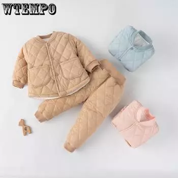 Корейский детский комплект с хлопковой застежкой для мальчиков и девочек, теплый комплект домашней одежды для выхода в свет 73