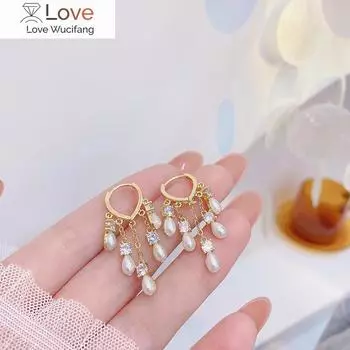 Корейский дизайн модные ювелирные изделия 14 карат настоящее золотое покрытие AAA циркон любовь жемчуг кисточки серьги элегантные женские выпускные вечерние серьги белый