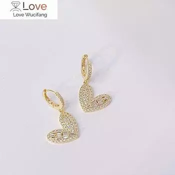 Корейский дизайн модные ювелирные изделия 14 карат настоящее золотое покрытие AAA циркон любовь кулон серьги элегантные женские свадебные вечерние серьги белый