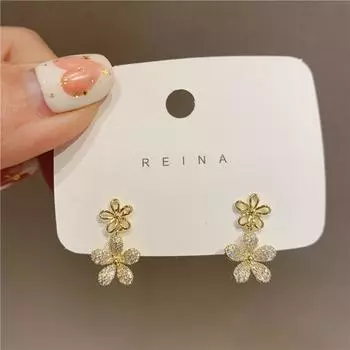 Корейский дизайн модные ювелирные изделия 14-каратное золотое покрытие изысканные серьги с полым цветком из циркония класса ААА элегантные женские свадебные аксессуары белый