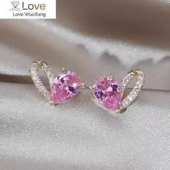 Корейский дизайн модные ювелирные изделия 14-каратное золотое покрытие нежные розовые циркониевые серьги Love милые женские повседневные рабочие аксессуары белый