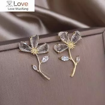 Корейский дизайн модные ювелирные изделия 14-каратное золотое покрытие роскошные серьги-цветы из циркония элегантные женские блестящие аксессуары для вечеринок розовый