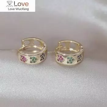 Корейский дизайн модные ювелирные изделия 14-каратное золотое покрытие простые цветные циркониевые серьги Love маленькие элегантные женские повседневные рабочие аксессуары белый