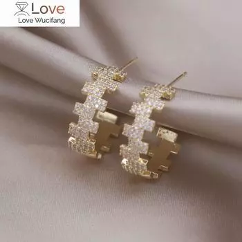 Корейский дизайн модные ювелирные изделия 14-каратное золото позолоченные геометрические циркониевые серьги-кольца элегантные женские повседневные рабочие аксессуары белый