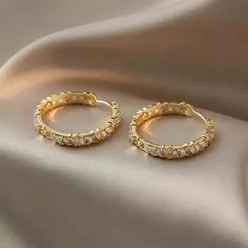 Корейский дизайн модные ювелирные изделия 14K настоящее золотое покрытие круглые AAA циркониевые кресты серьги элегантные женские повседневные серьги белый