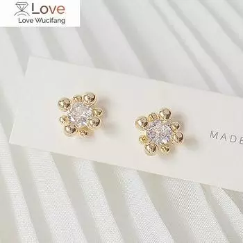 Корейский дизайн модные ювелирные изделия 14K настоящее золото гальванизированная медь инкрустированные цирконием серьги маленькие простые женские повседневные серьги золотой