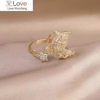 Корейский дизайн модные ювелирные изделия 14K настоящее золотое покрытие цветок пчела циркон кольцо элегантное женское повседневное открывающееся регулируемое кольцо Resizable