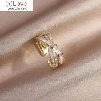 Корейский дизайн модные ювелирные изделия 14K настоящее золотое покрытие крест циркон кольцо элегантное женское открывающееся регулируемое кольцо Resizable белый