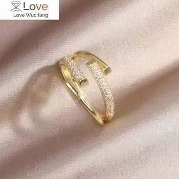 Корейский дизайн модные ювелирные изделия 14K настоящее золотое покрытие двойной крест циркон кольцо элегантное женское открывающееся регулируемое кольцо Resizable белый