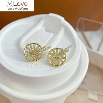 Корейский дизайн модные ювелирные изделия изысканные серьги из настоящего золота 14 карат AAA с полным цирконием простые круглые женские повседневные серьги белый
