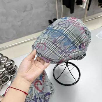 Корейский дизайнер ниши, граффити любовь ретро клетчатая милая граффити вперед шляпа универсальный берет Adjustable
