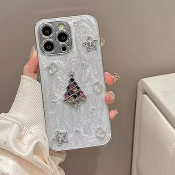 Корейский Ins Трехмерный клей Рождественская елка Подходит для iPhone16promax Чехол для мобильного телефона Apple 1513 Apple 16PRO
