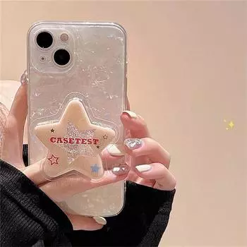Корейский лазерный узор ракушки с блестящим звездным кронштейном, мягкий чехол для телефона Iphone 14 12 11 13 Pro Max 11 12 13 14 Защитный чехол for iphone 14PRO MAX