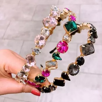 Корейский Маленький свежий All-match Girl цинковый сплав головной убор повязка на голову цветной горный хрусталь ободок для волос кристалл белый