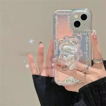 Корейский милый 3d чехол с изображением облачного медведя, зыбучий песок, лазерный чехол для телефона для Iphone 13 12 11 Pro Xs Max X Xr 7 8 Plus, противоударная задняя крышка For iPhone XS Max